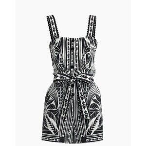FARM RIO Monochrome Elegance Scarf Romper Linen Blend Black/White Large. NWOT